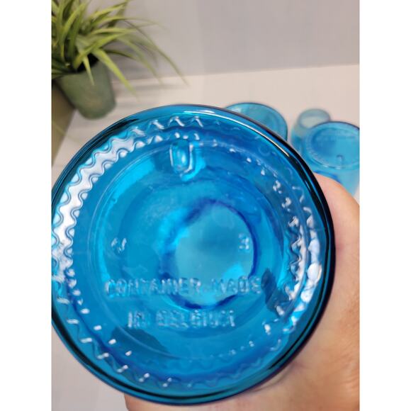 3 Vintage Belgium Blue Glass Bubble Top Apothecary Canister Jars - Picture 5 of 5